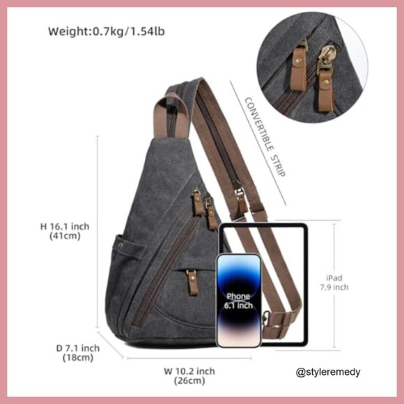 Canvas Sling Bag Crossbody Backpack Casual Daypack Water Resistant - Picture 3 of 7